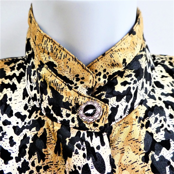 Nicola Blouse Vintage 80s Secretary Mixed Animal Print Poly Satin 8 M - Picture 2 of 8